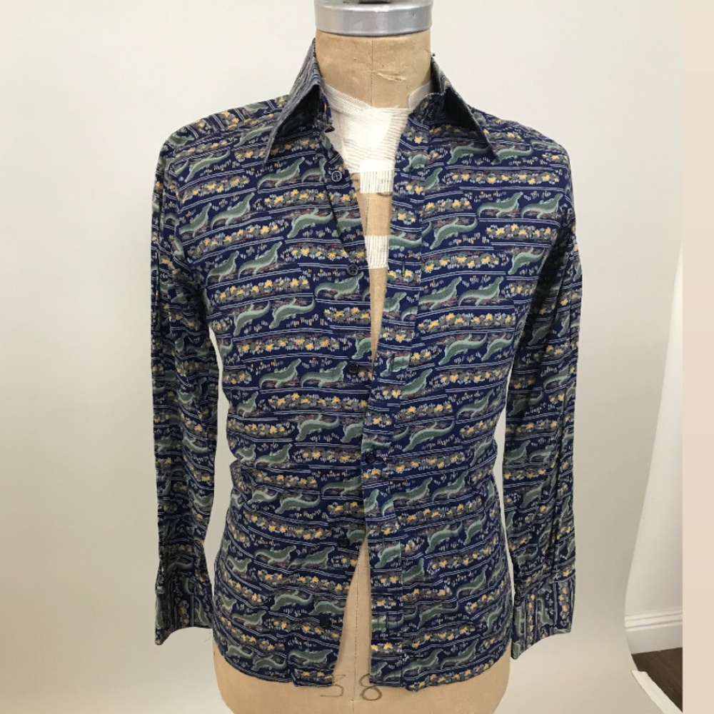 Mother's Threads Men's 1970's printed cotton alligator print shirt sz S